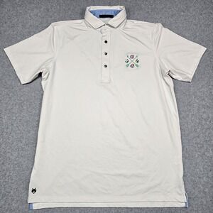 Greyson Golf Polo Mens Large White Embroidered Wolf Performance Shirt Stretch